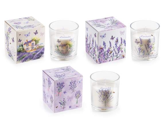 Bougie parfumée dans un bocal en verre décoré de lavande