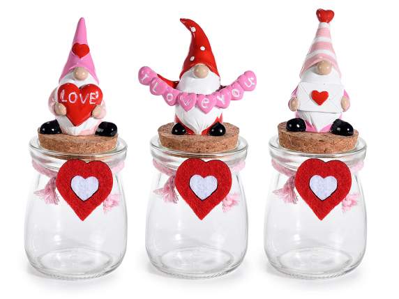 Bocal en verre avec couvercle, gnome en résine et coeur