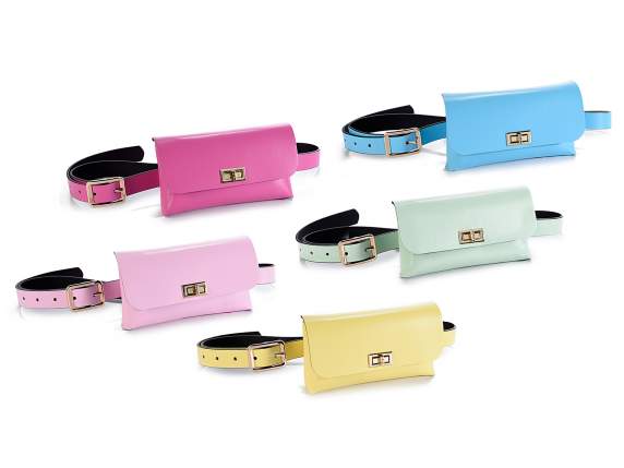 Pouch in colored imitation leather with adjustable belt