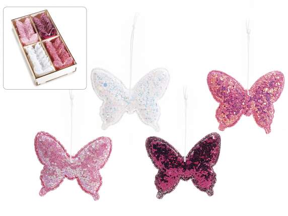 Présentoir 48 papillons avec glitter à suspendre