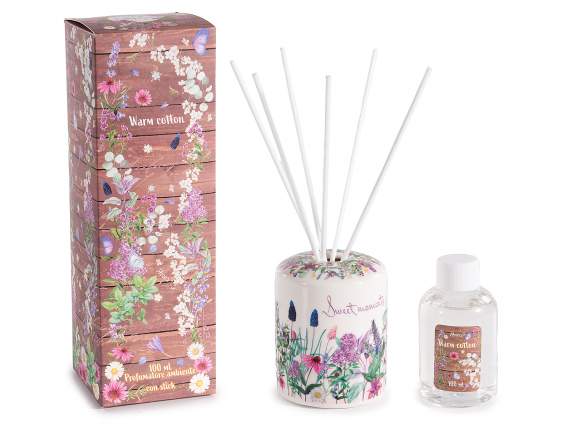 Profumatore ambiente in ceramica 100ml stampa floreale