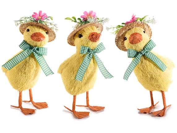 Canard en fibre naturelle avec chapeau fleuri pour se repose