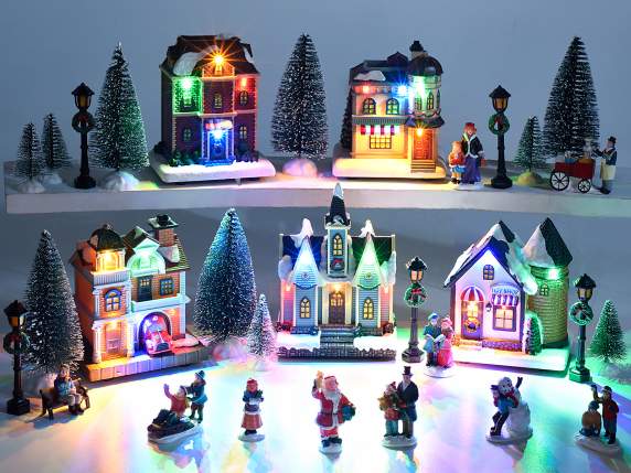 Pueblo navideño modular de 30 piezas de resina con luces