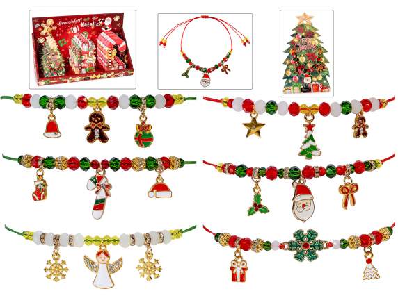 Pulsera navideña de cuerda con cuentas de vidrio esmaltadas