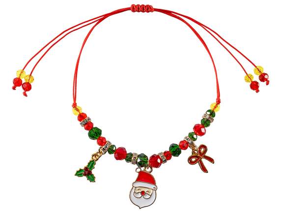 Pulsera navideña de cuerda con cuentas de vidrio esmaltadas