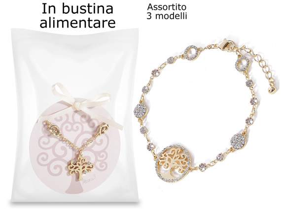 Pulsera sorpresa metal Árbol en cartulina y bolsa de comida