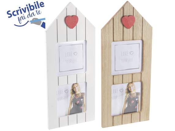 Quadro portafoto in legno a casetta con cuore applicato