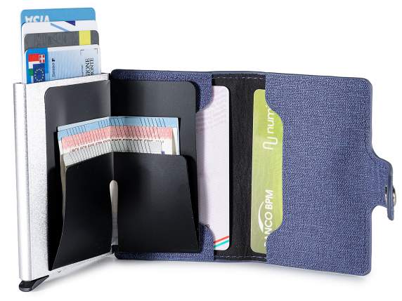 Faux leather wallet with RFID button closure