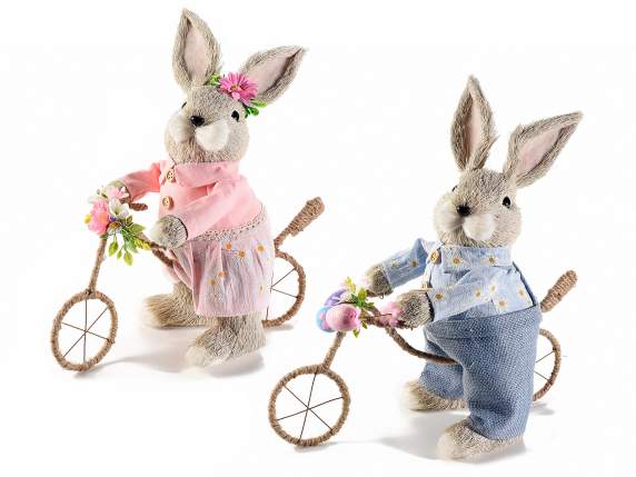 Rabbit on a bicycle in natural fiber