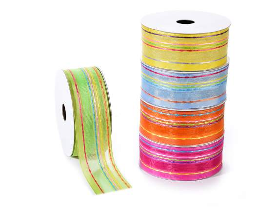 Rainbow organza ribbon with raised stitching