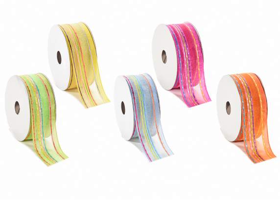 Rainbow organza ribbon with raised stitching