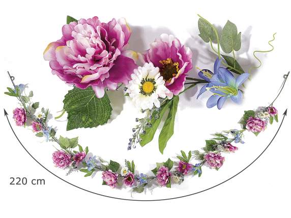 Ramo con peonie, margherite, camelie e fiori di zafferano