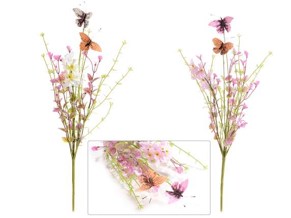Ramo de flores silvestres artificiales con mariposa