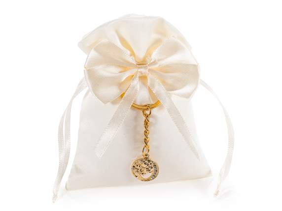 Bolsa de tela y llavero de metal con Árbol de la Vida y lazo