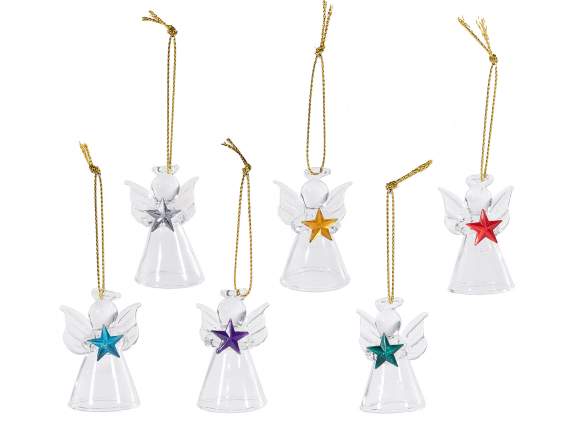 Ángel de cristal con estrella de colores para colgar