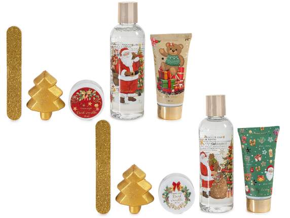 Set de regalo navideño con 4 productos corporales y lima