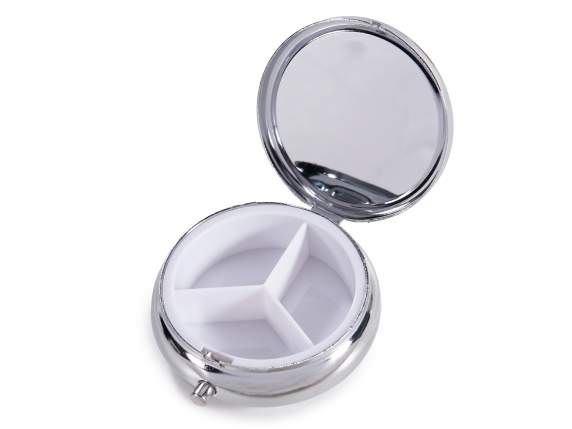 Metal pill box with sacred prints and 3 food compartments