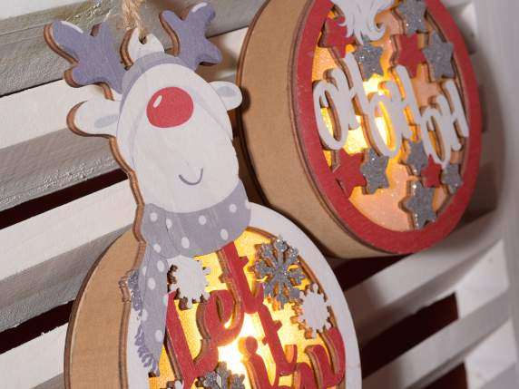 Decorazione natalizia in legno con luci led da appendere