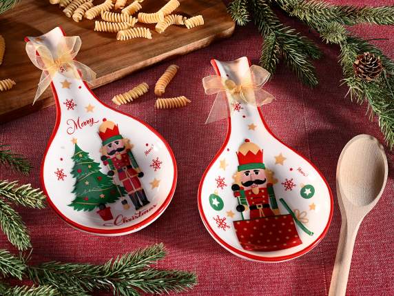 Reposacucharas de cerámica navideño con lazo