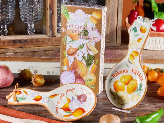 Reposacucharas de cerámica decorado con frutas del jardín