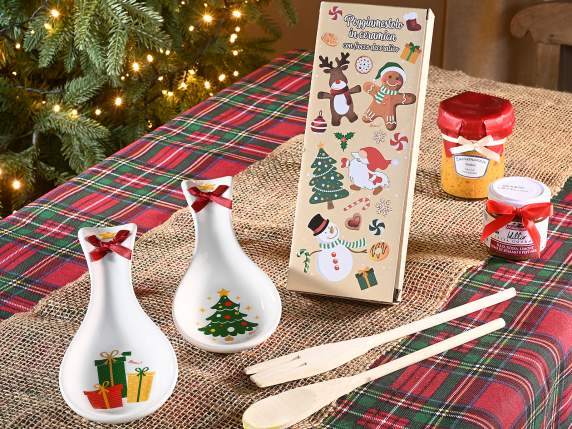Repose-cuillère en céramique avec décorations de Noël