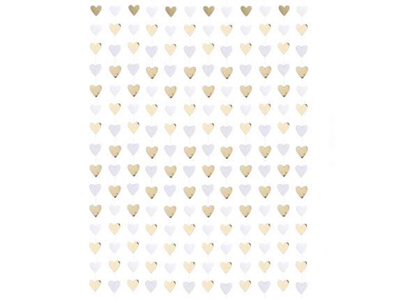Rideau coeur en papier blanc et or à suspendre