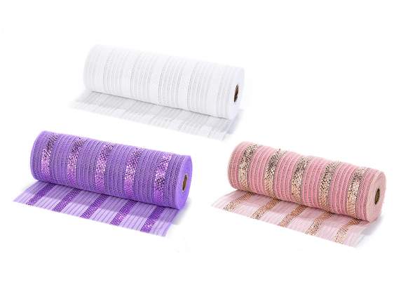 Roll of colored decorative net with lamé inserts