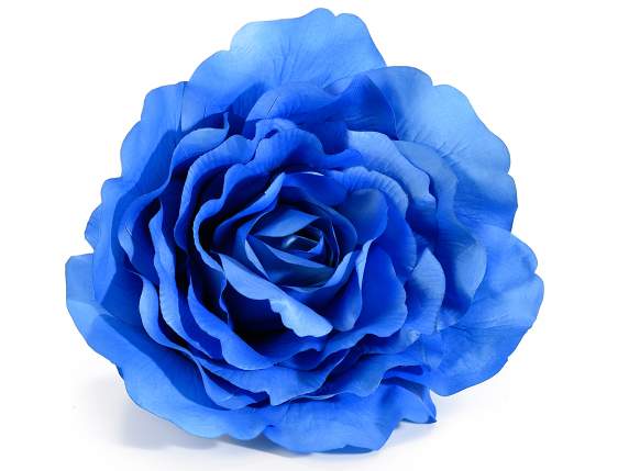 Rosa gigante in stoffa blu senza gambo con gancio posteriore