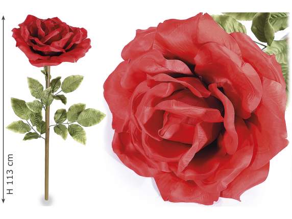 Rosa gigante rossa in stoffa con gambo avvitabile