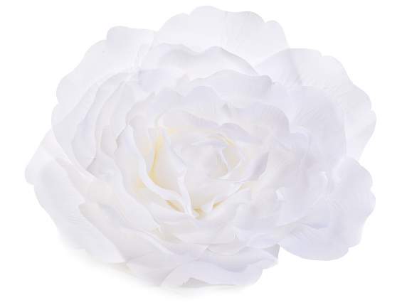 Rose géante en tissu blanc avec crochet au dos
