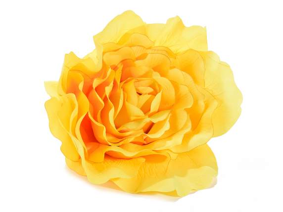 Rose géante en tissu jaune sans tige avec crochet arrière