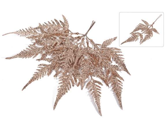 Bouquet of 6 rose gold glittered fern branches