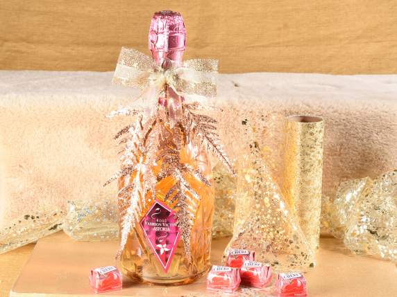 Bouquet of 6 rose gold glittered fern branches