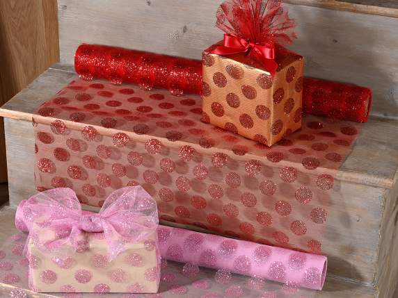 Rouleau de tulle coloré à pois pailletés de 47 cm