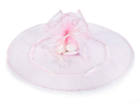 Round pink organza tulle with string and silver glitter