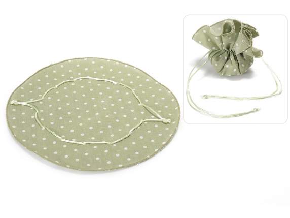 Round pouch tulle in green polka dot cotton with tie rod
