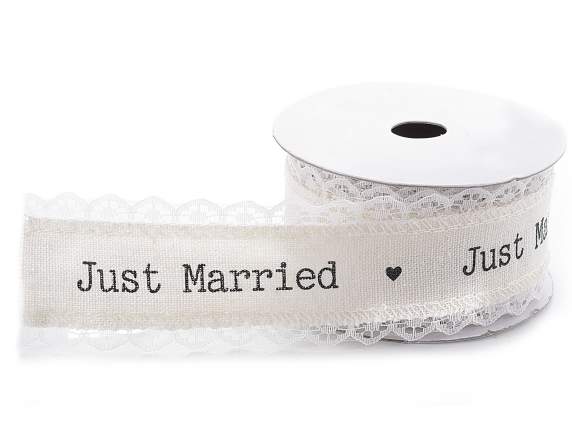Ruban en coton et dentelle avec imprimé -quot;Just Married-q