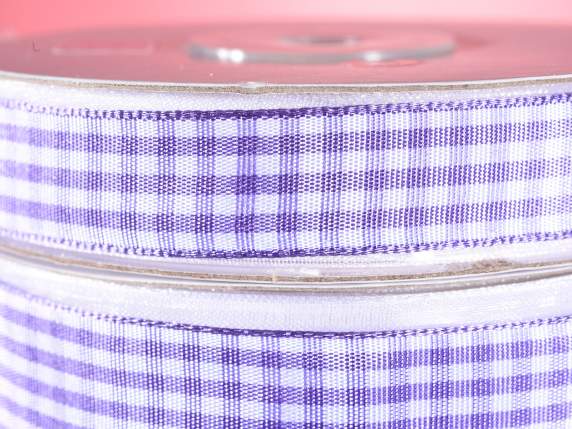 Ruban à carreaux glycine lilas 15 mm