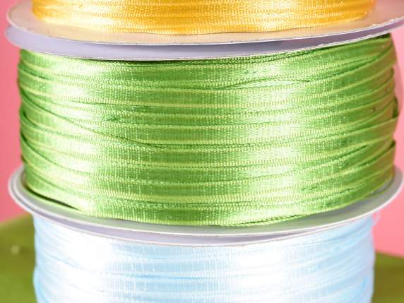 Ruban satin double 3 mm avec tirette vert jardin