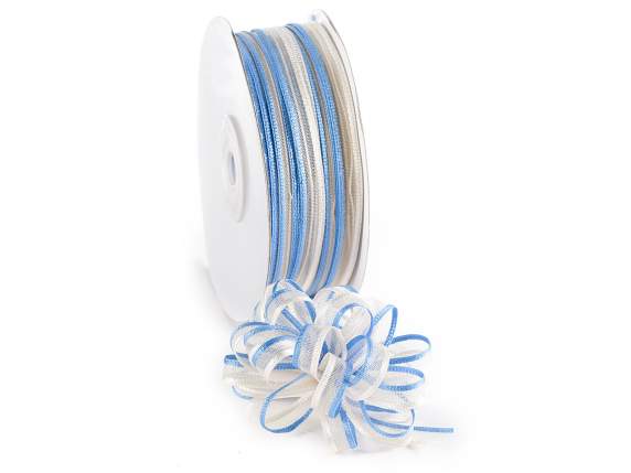 Ruban voile bicolore 6 mm avec lien bleu air force-écru