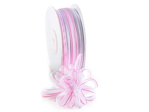 Ruban voile bicolore 6 mm avec lien rose et blanc