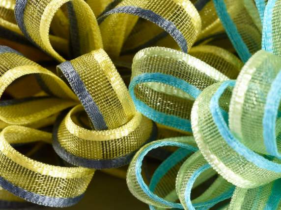 Ruban voile bicolore 6 mm avec lien vert turquoise