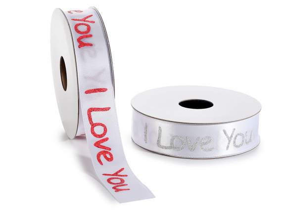 Ruban de satin de 25 mm avec inscription I Love You