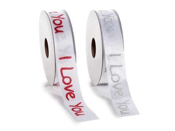 Ruban de satin de 25 mm avec inscription I Love You
