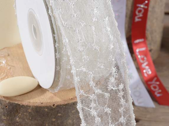 Ruban ivoire avec broderie et bords en cuivre façonnables