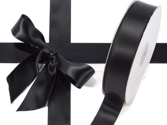 Ruban satin double bistrot noir 25 mm