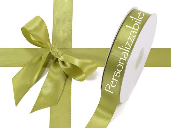 Ruban satin double personnalisé vert olive 25 mm