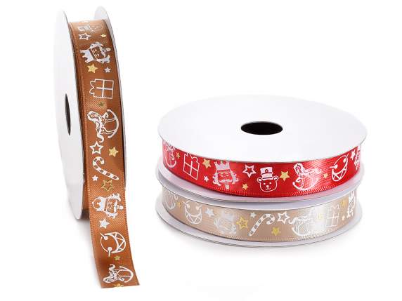 Ruban de satin de Noël de 15 mm avec étoiles dorées