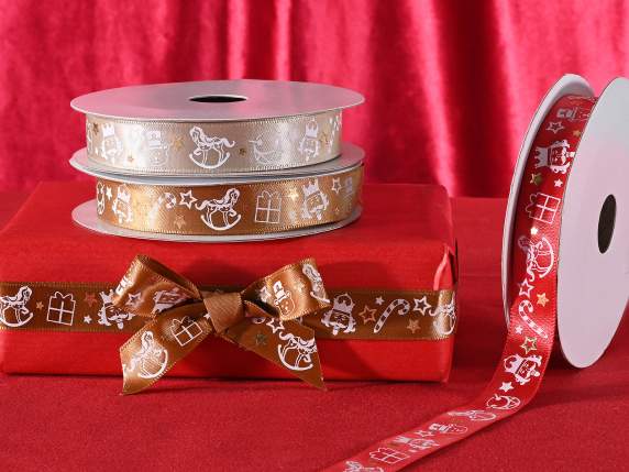 Ruban de satin de Noël de 15 mm avec étoiles dorées