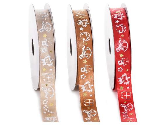 Ruban de satin de Noël de 15 mm avec étoiles dorées